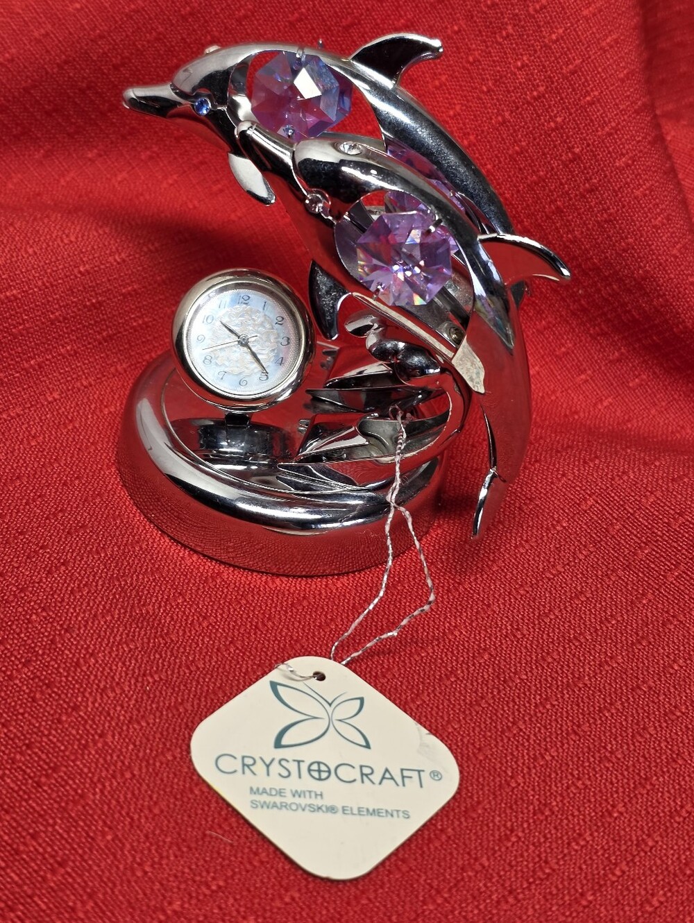 Twin Dolphin Clock Crystocraft With Swarovski Elements